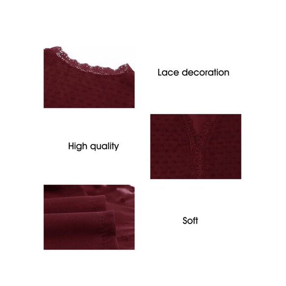 🍒 2/$20 🍒 Loose V-Neck Tunic Top in Dark Red ,Lace Edges, Daisy Button sz M - Picture 4 of 5